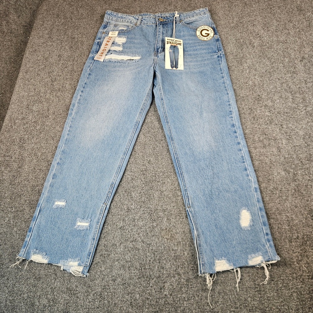Gogo Jeans High Rise Straight Leg Distressed Denim Light Wash Size 13/31 NEW
